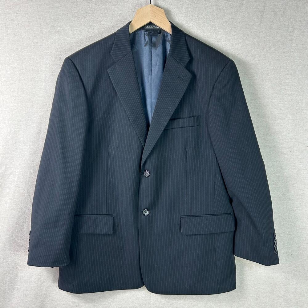 Pierre Cardin Mens‎ Black Pinstripe Blazer 42S Classic Preppy Business 100% Wool